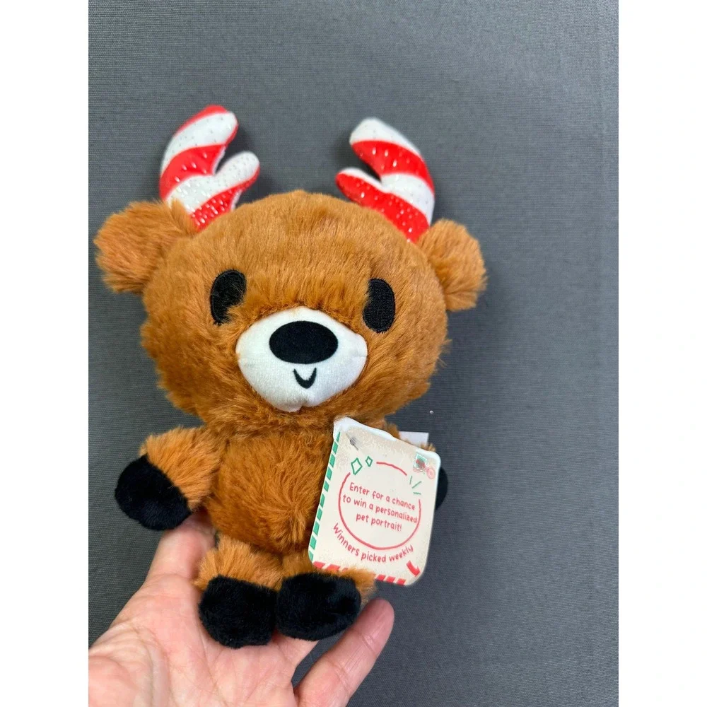 BarkBox Christmas Reindeer Dog Toy Plush Candy Cane Antlers Brown Squeaky 214873